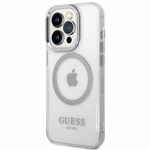 Guess GUHMP14LHTRMS iPhone 14 Pro 6.1" sudrabains/sudrabains cietais apvalks Metāla kontūra Magnētiskais
