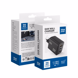 BLUE STAR ceļojumu lādētājs GaN 4A 65W 2 x Type C + USB A PD QC4.0 VT-43 melns
