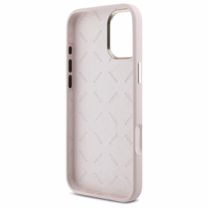 Guess Silikona Uzraksts Metāla Logo & Rāmis iPhone 16 Plus Apvalks - rozā