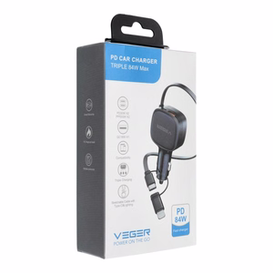Car charger VEGER USB C + kabel USB C / Lightning QC PD 84W CC89 black