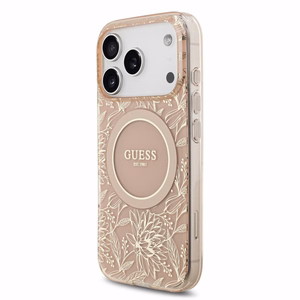 Guess IML Flowers Allover Strap MagSafe maciņš Apple iPhone 18 Pro, rozā