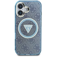 Guess IML Metal Glitter 4G Circle Triangle magnētiskais viedtālruņa apvalks iPhone 16 - zils