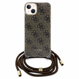 Guess Crossbody Cord 4G Print viedtālruņa apvalks iPhone 15 / 14 / 13 - brūns