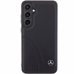 Mercedes ādas Curved Stitches viedtālruņa apvalks Samsung Galaxy S24+ - melns