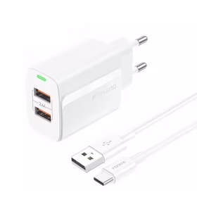 Foneng Sienas lādētājs EU63 - 2x USB - 12W ar USB-C kabeli balts