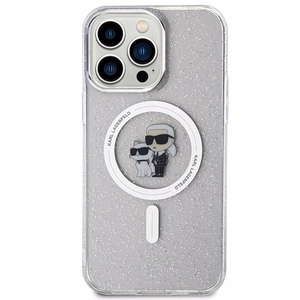 Karl Lagerfeld Karl&Choupette Mirdzošs Magnētiskais viedtālruņa apvalks iPhone 15 Pro Max - caurspīdīgs