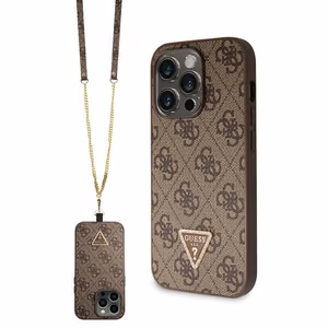 Guess GUHCP14LP4TDSCPW apvalks iPhone 14 Pro - brūns krustenisks 4G metāla logotips