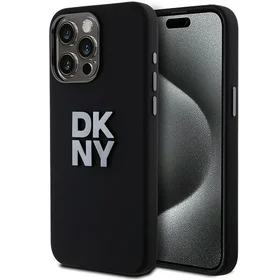 DKNY Šķidrs silikona metāla logotips viedtālruņa apvalks iPhone 15 Pro Max - melns