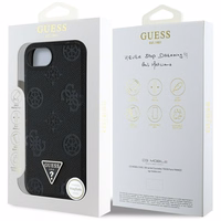 Guess Grained Hot Stamp Peony Triangle Logo magnētiskais viedtālruņa apvalks iPhone 16e - melns