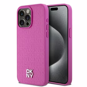 DKNY Ādas monogrammas raksta metāla logotips Magnētiskais viedtālruņa apvalks iPhone 15 Pro Max - rozā