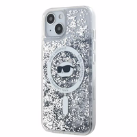 Karl Lagerfeld Šķidrais spīdums Choupette Head Magnētiskais viedtālruņa apvalks iPhone 15 / 14 / 13 – caurspīdīgs