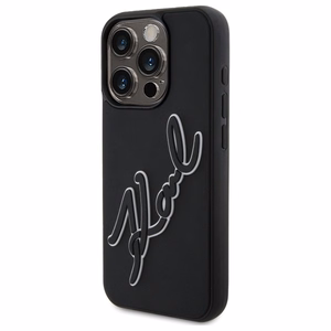 Karl Lagerfeld 3D Gumijas Paraksts viedtālruņa apvalks iPhone 15 Pro - melns