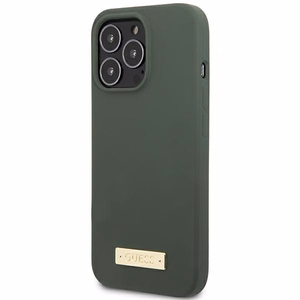 Guess Silikona Logo Plate Magnētiskais apvalks iPhone 13 Pro / iPhone 13 - zaļš