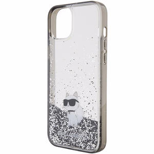 Karl Lagerfeld Šķidrs mirdzošs Choupette apvalks iPhone 15 Plus - caurspīdīgs