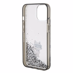 Karl Lagerfeld Liquid Glitter Choupette viedtālruņa apvalks iPhone 15 - caurspīdīgs
