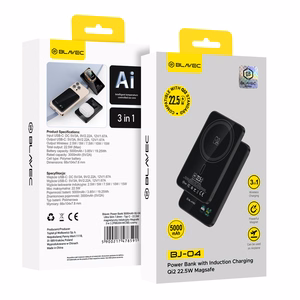 Blavec Portatīvais lādētājs 5000mAh BJ-04 Īpaši Plāns 7,8mm - Type C - 22,5W magnētiskā Magsafe 3 in 1 (PBBJ04-MC5B) melna stikls