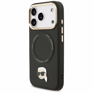Karl Lagerfeld Big Strap Karl metāla logotipa Magnētiskais viedtālruņa apvalks iPhone 17 Pro - melns