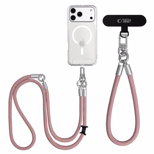 Tech-Protect C10S Crossbody Phone Lanyard (114 cm) + Wrist Strap (31 cm) - Pink Titanium