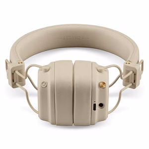 Bezvadu uz ausīm liekamas Bluetooth austiņas Marshall Major V, krēmkrāsas