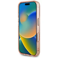 Guess IML Metal Glitter 4G Circle Triangle magnētiskais viedtālruņa apvalks iPhone 16 - rozā