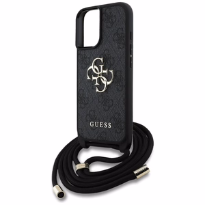 Guess 4G Big Logo Cord Stap viedtālruņa apvalks iPhone 16 Plus - melns