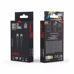 Maxlife MXUC-08 cable USB-C - USB-C 1,0 m 60W black nylon