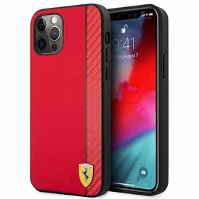 Ferrari FESAXHCP12LRE iPhone 12 Pro Max 6.7" sarkans/sarkans cietais viedtālruņa apvalks On Track Carbon Stripe
