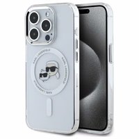 Karl Lagerfeld IML Metāla Karl&Choupette galva MagSafe apvalks iPhone 15 Pro Max - balts