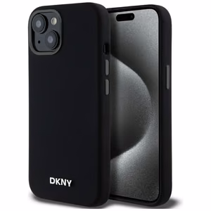 DKNY Šķidrs silikona mazs metāla logotips magnētiskais viedtālruņa apvalks iPhone 14/15/13 - melns