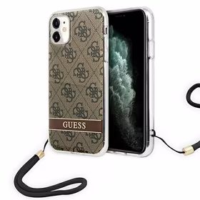 Guess GUOHCN61H4STW iPhone 11 brūns/brūns cietais apvalks 4G Print Siksna