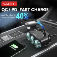 Auto cigarešu aizdedzinātāja ligzdas sadalītājs LM21 - 3 ligzdas + USB + Type C - QC 3.0 PD 3A 122W ar displeju un kabeli