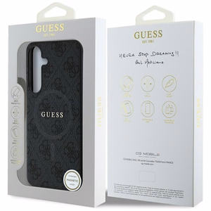 Guess Ādas 4G Krāsains Gredzens Klasiskais Logotips Magnētiskais Samsung Galaxy S25 viedtālruņa apvalks melna