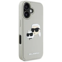Karl Lagerfeld HC 3D gumijas dubultgalvu iPhone 16 viedtālruņa apvalks - bēšs