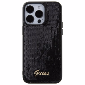 Guess Sequin Script Metal apvalks priekš iPhone 15 Pro Max - melns