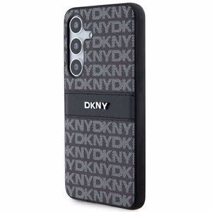 DKNY ādas Mono Stripe un Metal Logo viedtālruņa apvalks Samsung Galaxy S24+ - melns