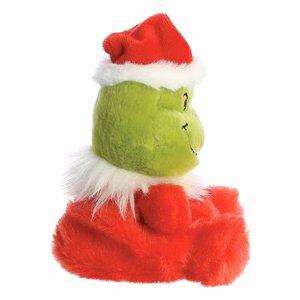 Grinch Palm Pals videi draudzīga sēdoša plīša rotaļlieta Ziemassvētku vecīša tērpā, 13 cm