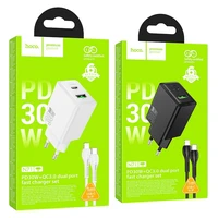 Lādētājs viedtālrunim Hoco USB A + USB C QC3.0 PD AFC 3A 30W + kabelis USB C uz USB C N71 balts