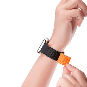 Dux Ducis siksniņa (bruņota versija) Apple Watch SE siksniņa, 9, 8, 7, 6, 5, 4, 3, 2, 1 (41, 40, 38 mm) silikona magnētiskā aproce melna/oranža