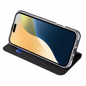 Dux Ducis Skin Pro viedtālruņa apvalks iPhone 16 Plus ar atveramu vāciņu un karšu nodalījumu - melns