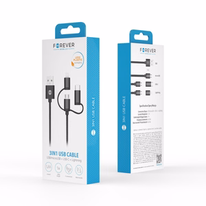 Forever 3in1 kabelis USB - Lightning + USB-C + microUSB 1,0 m 1,5A melns