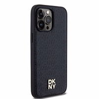 DKNY ādas monogrammas raksta ar metāla logotipu magnētiskais viedtālruņa apvalks iPhone 14 Pro Max – melns
