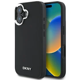 DKNY Vienkāršs sudraba logotips magnētiskais iPhone 16 viedtālruņa apvalks - melns