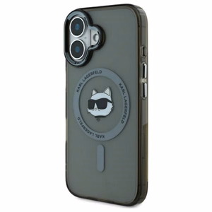 Karl Lagerfeld IML Metal Choupette Head Magnētiskais iPhone 16 Plus viedtālruņa apvalks - melns
