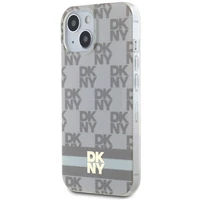 DKNY IML rūtainais mono raksts un drukātas svītras Magnētiskais viedtālruņa apvalks iPhone 15 / 14 / 13 - bēša