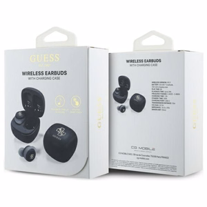 Guess Bluetooth austiņas GUTWSJ144ESK TWS + dokstacija melna/melna Iridescent 4G Printed Logo