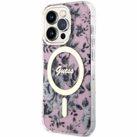 Guess GUHMP14XHCFWSP iPhone 14 Pro Max 6.7" rozā cietais viedtālruņa apvalks Flower Magnētiskais