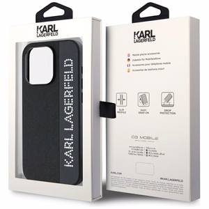 Karl Lagerfeld Saffiano ar rhinestones un šarma viedtālruņa apvalks iPhone 15 Pro Max - melns