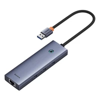 4in1 Hub Baseus UltraJoy USB-A uz USB 3.0 + RJ45 (kosmiskais pelēks)