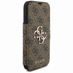Guess Book 4G Metal Logo atverams maciņš iPhone 18 Pro / 17 Pro, brūns