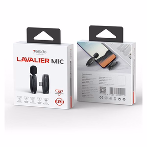 YESIDO KR14 MICROPHONE MEMS 2PCS WITH CLIP LIGHTNING BEZVADU 2,4GHz melns